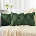 decorUhome Summer Throw Pillow Covers 12x20 Inch Set of 2, Soft Plush Faux Fur Wool Lumbar Sage Green Accent Couch Pillow Covers for Modern Farmhouse Bed Sofa Living Room