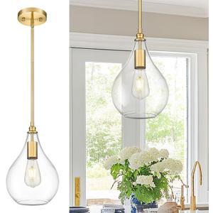 TENGXIN 8 Inch Pendant Lighting for Kitchen Island,Hanging Lights Kitchen Island,Brushed Gold Finished Clear Glass Pendant Light,Farmhouse Pendant Light for Dining Room,Bedroom,TXPLBG12-LCG TENGXIN 8 Inch Pendant Lighting for Kitchen Island,Hanging Lights Kitchen Island,Brushed Gold Finished Clear Glass Pendant Light,Farmhouse Pendant Light for Dining Room,Bedroom,TXPLBG12-LCG