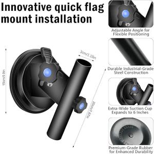 Vathery Suction Cup Flag Holder for RV, Truck, Camper, Trailer, SUV, Jeep, Boat, ATV, Travel Trailer - Adjustable Angle, Heavy-Duty Secure Hold, Black Aluminum Wall Mount, Pack of 2