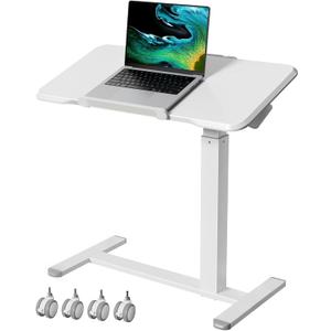 Gibbon Mounts Rolling Laptop Desk, 180 Tiltable Mobile Standing Desk Height Adjustable, Overbed Bedside Table, 32inch Portable Computer Desk with Lockable Wheels, Foldable Cart for Home Office, White, 15.7D x 31.5W x 27.2H inches