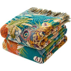 Throw Blanket for Bed Couch Sofa Soft Cotton Twin Breathable Blankets for Bedroom Living Room All Season Reversible Quilt Leopard Throws Whimsical Home Decor 60"x 80"