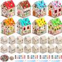 DoubleFill 24 set Christmas Wooden Gingerbread House Craft Kit DIY Christmas Village Set 3D Xmas Wood Birdhouse Craft Kits Included Paint Paintbrush Rope Pom Pom for Festival Party Game Gifts Supplies
