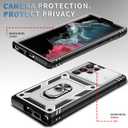 for Samsung Galaxy S22 Ultra Case Military Grade Drop Shock Protection Cell Phone Cover with Slide Camera Cover Built-in 360 Rotate Ring Stand for S22 Ultra 6.8 - White