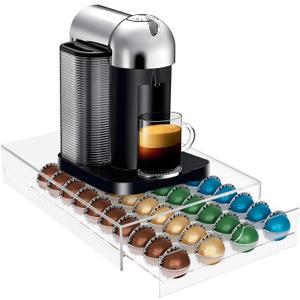 Coffee Pod Holder Compatible with Nespresso Pods Vertuo Holder, 40 Pods Capacity Acrylic Drawer Organizer, Suit for Home Office, Kitchen, Coffee Counter