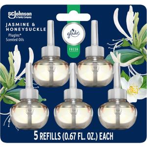 Glade PlugIns Refills Air Freshener, Jasmine & Honeysuckle, Scented and Essential Oils for Home and Bathroom, 0.67 Fl Oz, 5 Count