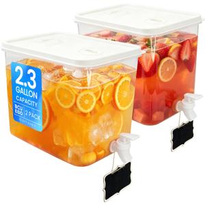 2 Pack 2.3 Gallon Drink Dispenser for Fridge with Spigot and Stand, Beverage Container Leak Proof Lids Filter Screen, Lemonade Dispenser for Party