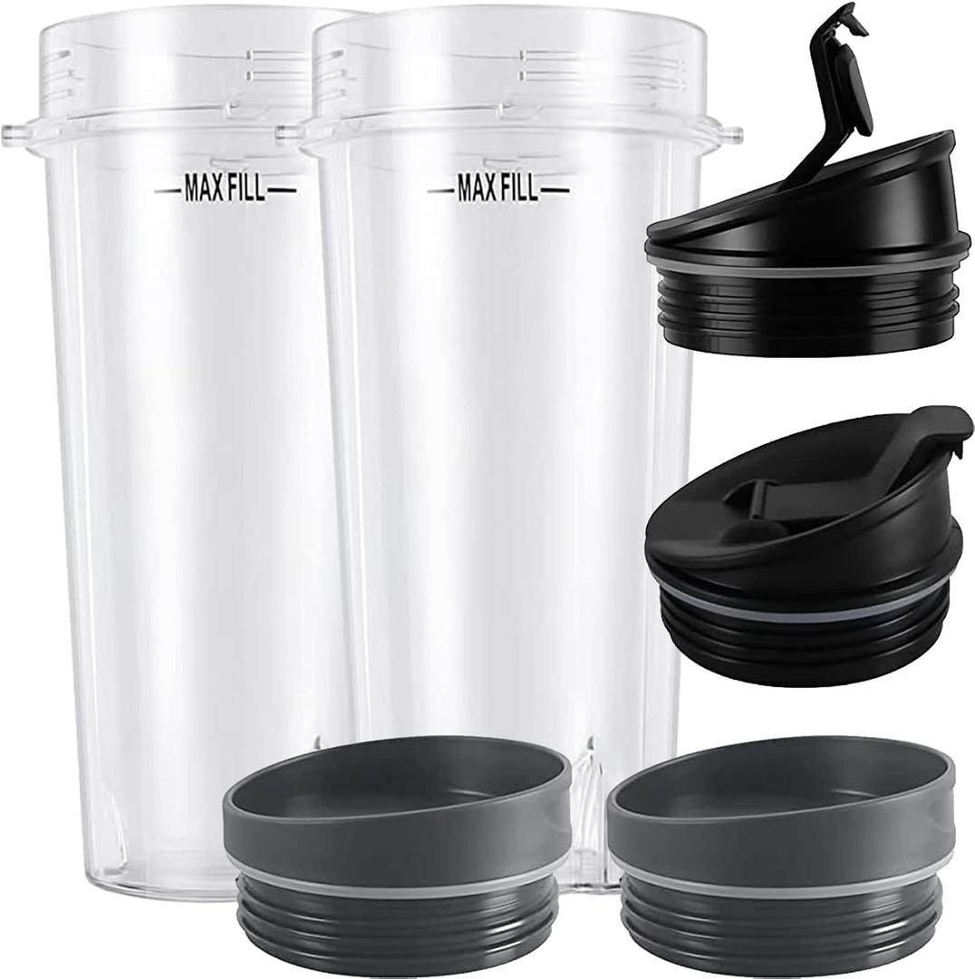 2-Pack Blender Replacement Parts Single Serve 16oz cups with Sip & Seal Lids Compatible with Ninja Blenders