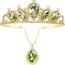 Princess Tiana Set Crown and Necklace Princess Tiana Birthday Outfit Halloween Party Fancy Green Crystal Tiara