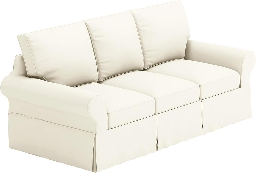The Sofa Cover is 3 Seat Sofa Slipcover Replacement. It Fits Pottery Barn PB Basic Three Seat Sofa (Cotton Yellow)