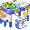 Toddler Table and Chair Set, Water/Sand Sensory Rideable Building Block Kids Table and Chairs with 90 Pcs Compatible Large Bricks, Activity Table with Storage, STEM Toys for Kids Ages 3+
