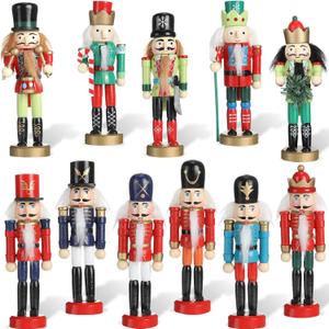11 Pieces Christmas Nutcracker Ornament Set Wooden Nutcracker Soldier Hanging Decorations Nutcracker Figures for Christmas Tree Party Home Toy Gifts Supplies