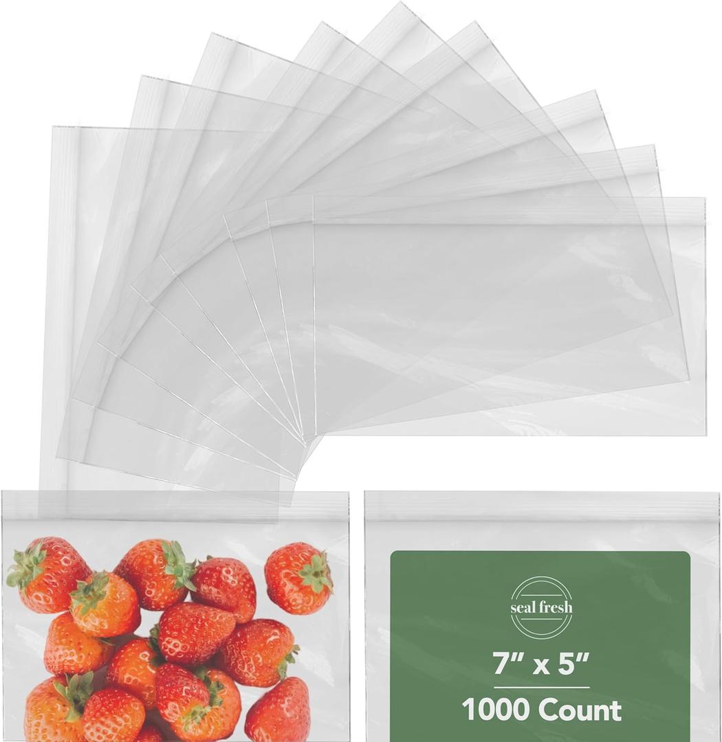 Zip Bags  7x5 Inches (1000 Count), 2 Mil  Clear Plastic Reclosable LDPE Poly Sandwich Baggies with Resealable Lock Seal Zipper  For Snacks, Cookies, Candies, Treats, Pastries, Party