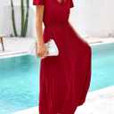 PRETTYGARDEN Women's Summer Maxi Dresses 2026 Trendy Casual Button V Neck Ruffle Cap Sleeve Long Flowy Spring Pleated Dress (S)