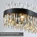 Modern Black Crystal Chandelier for Dining Room, Rectangle K9 Crystal Raindrop Chandelier Lights, Contemporary Ceiling Hanging Light Fixtures for Kitchen Island Dining Room, Length 35.4 inches