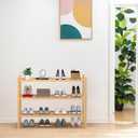 Haddockway Large 3 Tier Bamboo Shoe Rack Storage Organizer, Multifunctional Free Standing Stackable Shoe Shelf with Grid Panel for Closet,Hallway,Entryway,Small Space 27"x12"x21"