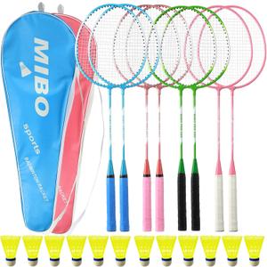 Woanger 8 Pcs Badminton Rackets Set with 12 Shuttlecocks, Lightweight Badminton Set of 4 for Adults Backyard Gym Beach Outdoor Games