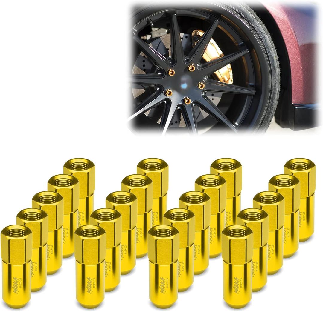 Gold 20 PCS M12x1.25 Lug Nuts 60mm Extended Tuner Aluminum Wheels Rims Cap WN02