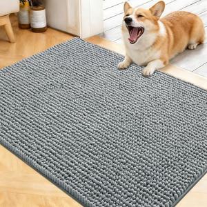 OLANLY Dog Door Mat for Muddy Paws 40x32, Ultra Absorbent Chenille Mud Doormat, Non-Slip Washable and Dirt Trapping Doormat for Indoor Entryway, Quick-Dry Indoor Pet Bed Mats for Dogs, Grey