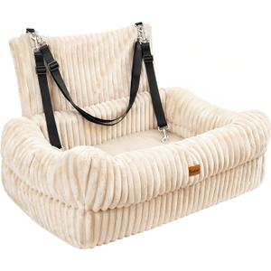 Pawaboo Dog Car Seat, Dog Booster Car Seats with Memory Foam, Thickened Cushion & Washable Removable Cover, Pet Travel Carseat Bed with Safety Leashes for Medium/Large Dogs or 2 Small Dogs, Beige