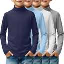 4 Pack Boys Turtleneck Long Sleeve Shirts Elastic Solid Warm Basic Football Baseball Undershirt Base Layering Tops (7-8 Years, Navy Blue, Sky Blue, White, Light Gray)