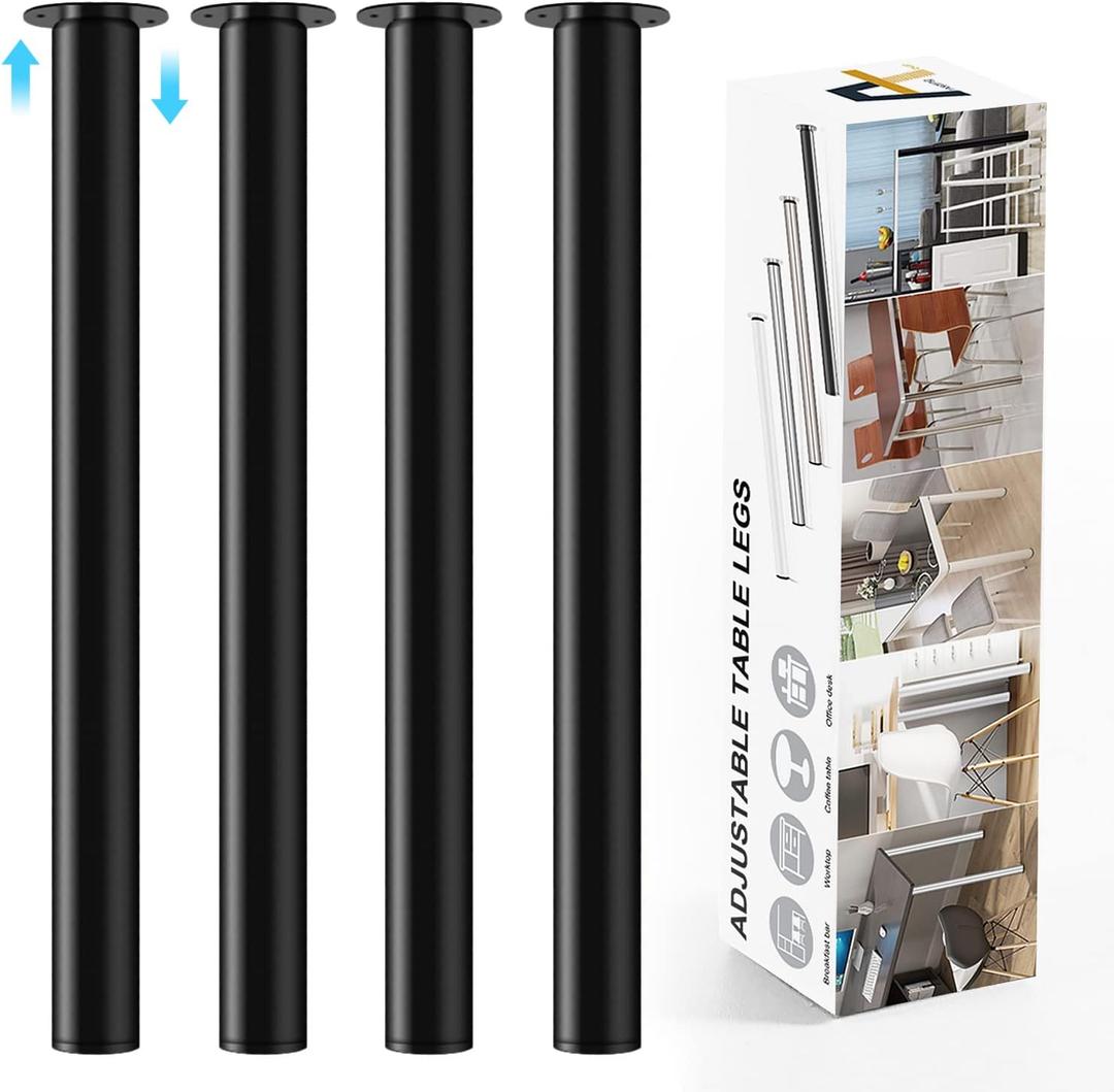 Adjustable Table Legs 28"-43" - 4 Pack Breakfast Bar Legs, Kitchen Worktop Support Legs, Office Desk Legs, Heavy Duty Metal Sturdy Steel Frame,Black