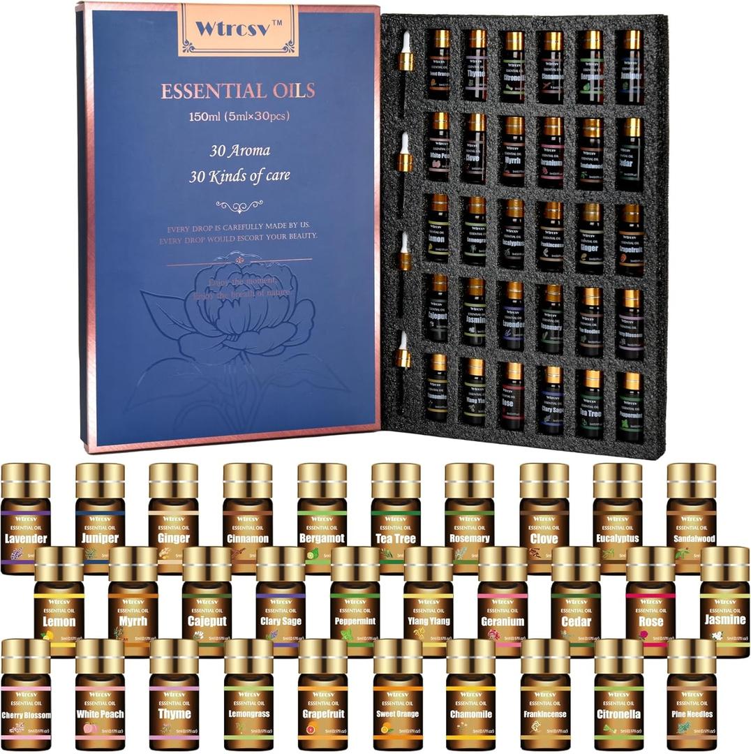 Essential Oils Set-Essential Oils-Perfect for Diffuser, Humidifier,Aromatherapy, Massage,Soap Making,Skin & Hair Care,30x5 ml (0.17 Fl Oz (Pack of 30)