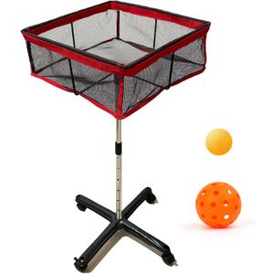 TNZMART Ping Pong Ball Pickleball Holder with Wheels, Height Adjustable Ping Pong Storage Cart, Portable Table Tennis Ball Collection Basket for Indoor Outdoor Training Practice