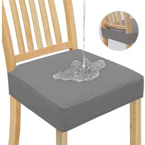 Easy-Going 100% Waterproof Seat Covers for Dining Room Chairs, Stretch Jacquard Chair Seat Slipcovers Removable and Washable Kitchen Dining Chair Covers (Set of 8, Light Gray)