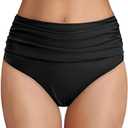 Tempt Me Women's High Waisted Bikini Bottom Tummy Control Ruched Bathing Suit Swim Bottom, Size: S