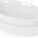LEETOYI Porcelain Small Oval Au Gratin Pans, Baking Dish Set for 1 or 2 person servings, Bakeware with Double Handle for Kitchen and Home, Set of 2 (White)