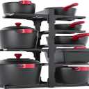 MUDEELA 8-Tier Pots and Pans Organizer under Cabinet, 15.83" Height Heavy Duty Pot Pan Organizer Kitchen Cabinet Organization and Storage, Adjustable Pot Rack for Frying Pan, Cast Iron Skillet, Black