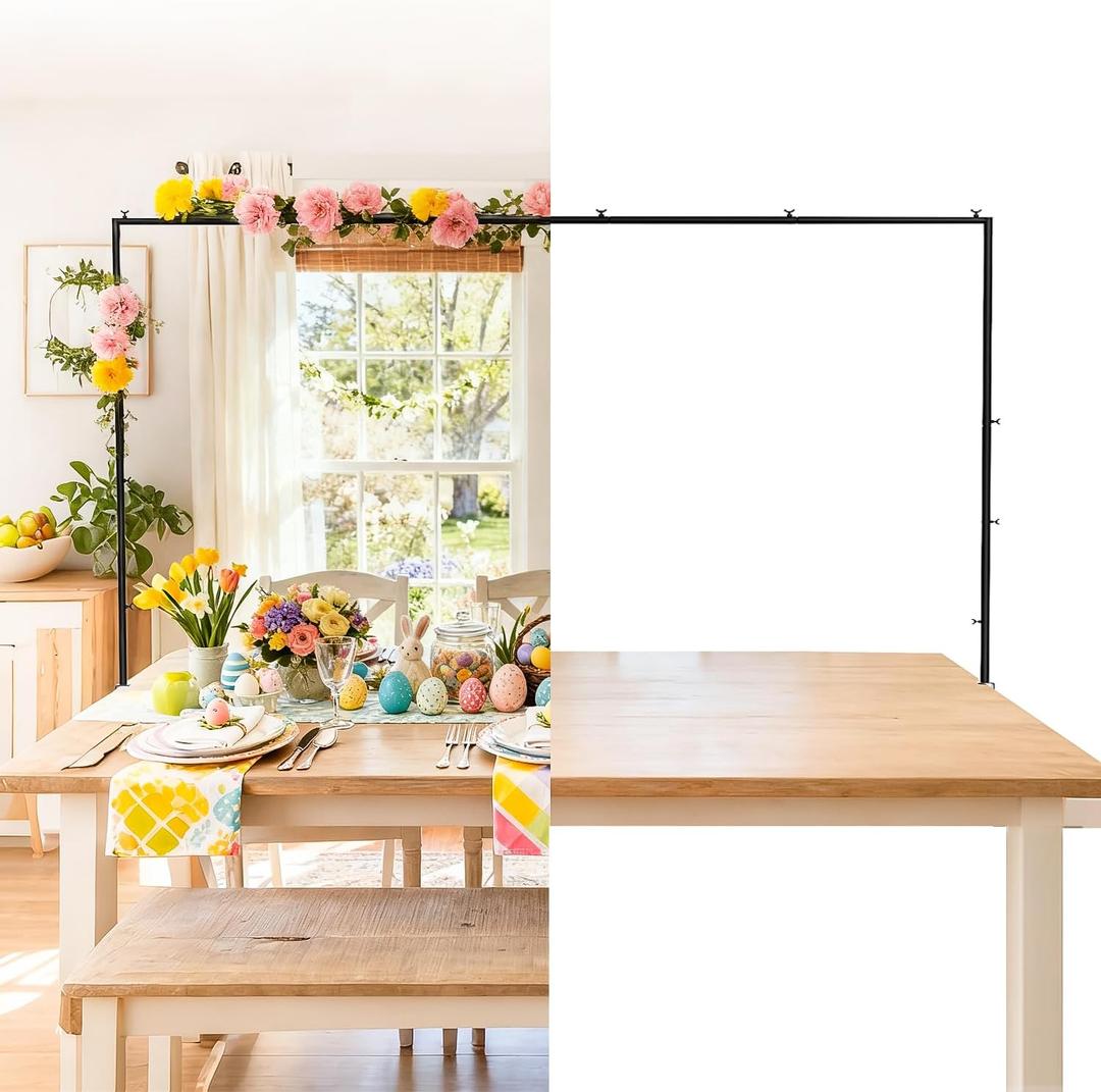 Over The Table Rod Stand with Clamps Adjustable 28"-69" Tall 31"-98" Length Table Arch Stand Hanging for Wedding Birthday Party Halloween Christmas Party (Black)