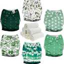 Mama Koala 3.0 Pocket Cloth Diapers for Babies with AWJ Lining, 6 Pack with 6 4-Layer Natural Cloth Diaper Inserts - Reusable and Washable Pocket Diapers (Love Green)