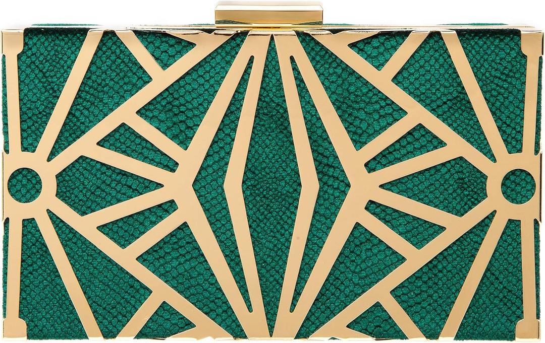 CARIEDO Women Evening Bag Elegant Clutch Purse Exquisite Velvet Metal Hollow out Handbags Prom Wedding Party (Green)
