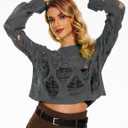 Women's See Through Hole Ripped Crop Tops Knit Pullover Short Sweaters