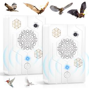 2Pack Upgraded Ultrasonic Bird Repellent Devices Outdoor & Bat Deterrent Rechargeable Woodpecker Deterrent for House Pigeon Repellent to Keep Birds Bats Out of Attic Porch Balconies Indoor