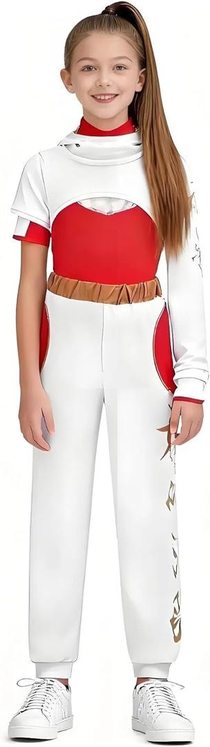 Dagmar Christmas costume role-playing children's cheerleading mesh top hooded jacket set (5-6 Years, Red)