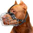 Large Pitbull Muzzle to Prevent Biting - Metal Basket Muzzle for Pitbull with Adjustable Leather Straps - Cage Dog Muzzle for Large Sized Dogs Pitt Bull, Cane Corso, American Bully