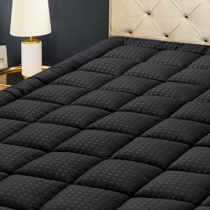 HYLEORY Twin Mattress Pad Quilted Fitted Mattress Protector Cooling Pillow Top Mattress Cover Breathable Fluffy Soft Mattress Topper with 8-21" Deep Pocket, Black