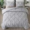 Andency California King Comforter Set Silver Gray (104x90Inch), Pinch Pleat Cal King Comforter Set 3 Pieces, Oversized King Pintuck Bed Comforter, Microfiber Down Alternative Comforter Bedding Set
