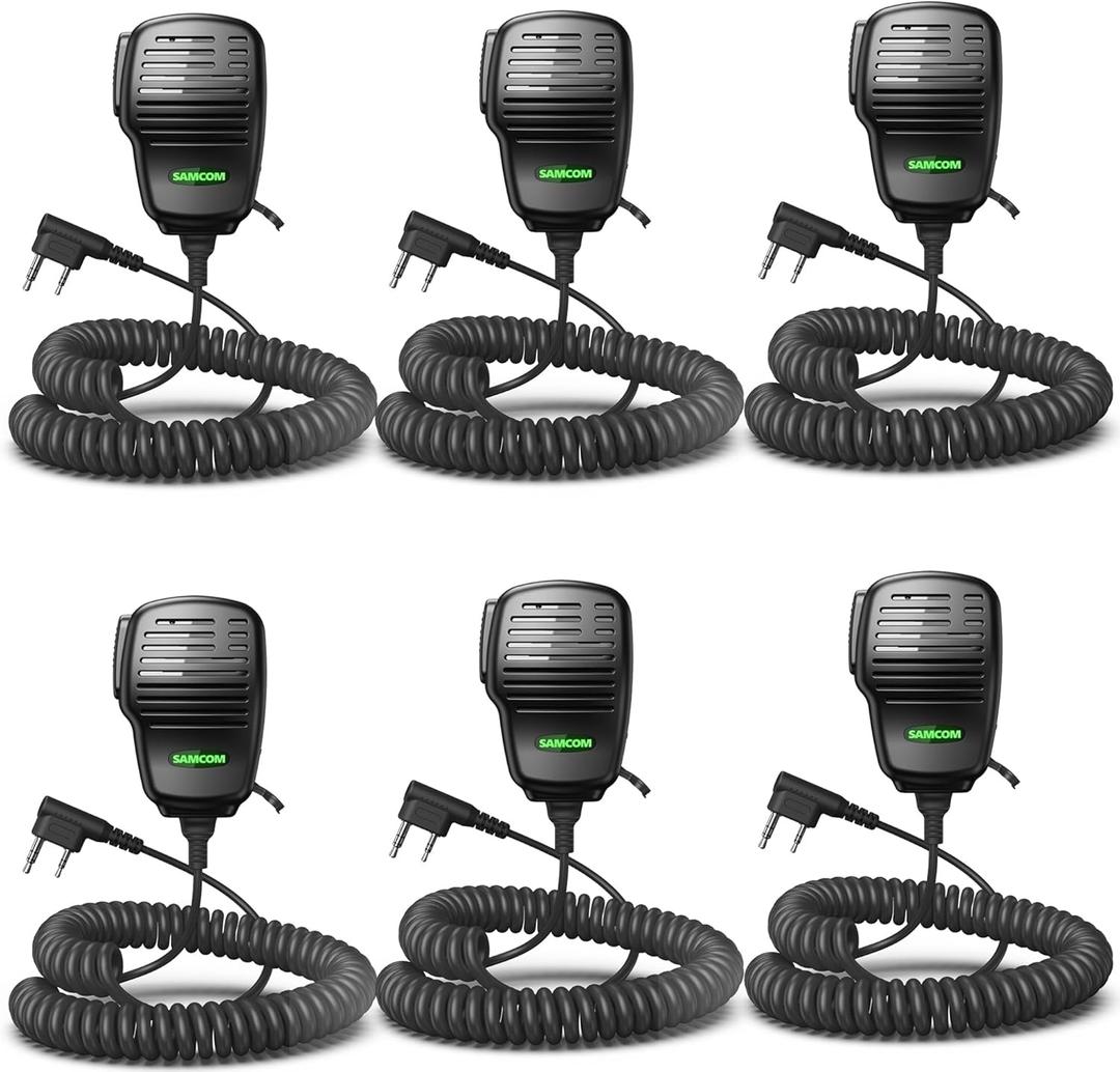 SAMCOM Waterproof IP67 Shoulder Speaking Mic for Two Way Radios, 2 Pin Heavy Ham Radio Hand Microphone for FPCN10A FPCN30A BF-F8HP PRO AR-5RM UV-21R Walkie Talkies, Kenwood 2-Way Radio, 6 Pack