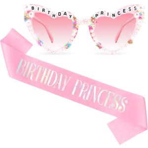 Birthday Girl Sash Birthday Princess Sash for Girls Women with Pink Birth day Glasses, Birth day Decorations for Women Girls Happy Birth day Party Supplies Accessories