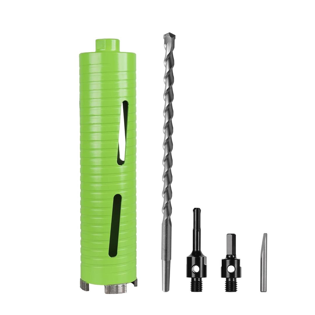 2 1/2 Inch Dry Concrete Core Drill Bit 5/8"-11 Threaded with 2 Pcs Adapters and Pilot Bit, 10" Drilling Depth Diamond Core Bit for Brick/Concrete/Masonry