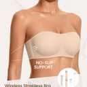 Strapless Bras for Women No-Slip Bandeau Push Up Wireless Comfy Seamless No Underwire Padded Jelly Tube Top Bra (Beige), M