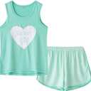 MyFav Big Kids Girls Sleeveless Sleepwears Hearts Shape Striped Pajama Nightgown