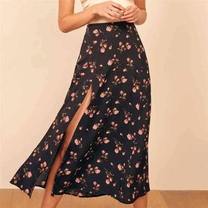 Womens Satin High Waisted Skirt Elastic Waistband Elegant Work Skirt Party A Line Skirts Floral black Size L