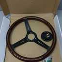 QYMOPAY 14'' 6-Bolt Wood Grain Racing Steering Wheel Vintage Nostalgic Style Car Steering Wheel with Horn Buttons