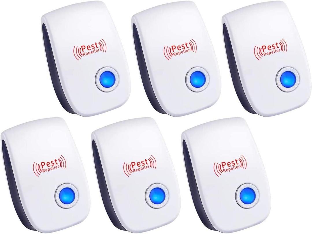 Ultrasonic Pest Repeller (6 Packs) Indoor Plug-in Gadget, can Repel Mosquitoes, Bed Bugs, Cockroaches, Spiders, mice, Bats, Birds, Flies, Mosquitoes, Fleas, Rodents, White, 6.9x4.9x2.75 Inch