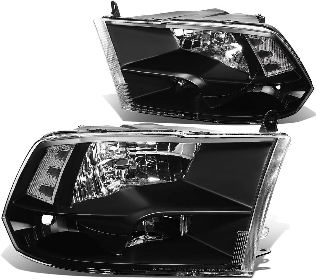 DNA Motoring HL-OH-DR09QUA-BK-CL1 Black Housing Headlights Replacement Compatible with 10-18 Ram 1500-5500, Fit Dual or Quad Headlight Models