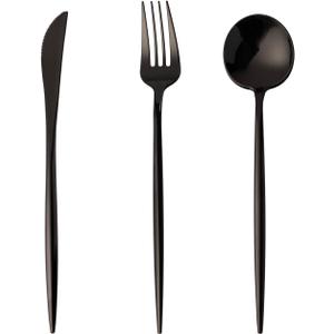 Fabulous Party 180PCS Black Plastic Silverware, Heavy Duty Disposable Utensils Include 60 Forks,60 Spoons and 60 Knives, Black Cutlery Plastic Silverware Sets for Party, Birthday, Wedding